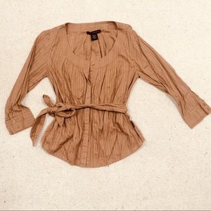 Elegant casual CKJeans tan shirt-blouse tie-waist